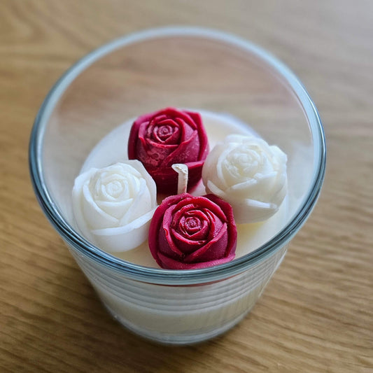 Bougie 4 petites roses vue de haut