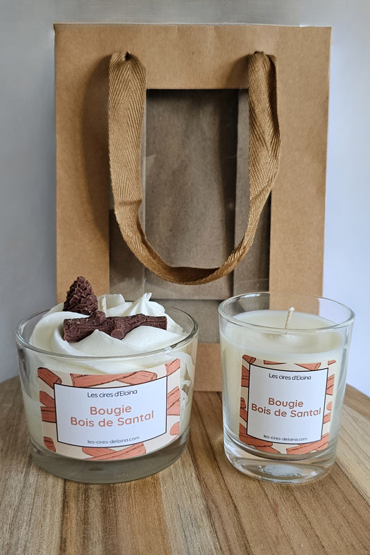 Bougies duo harmonie bois de santal et leur sac