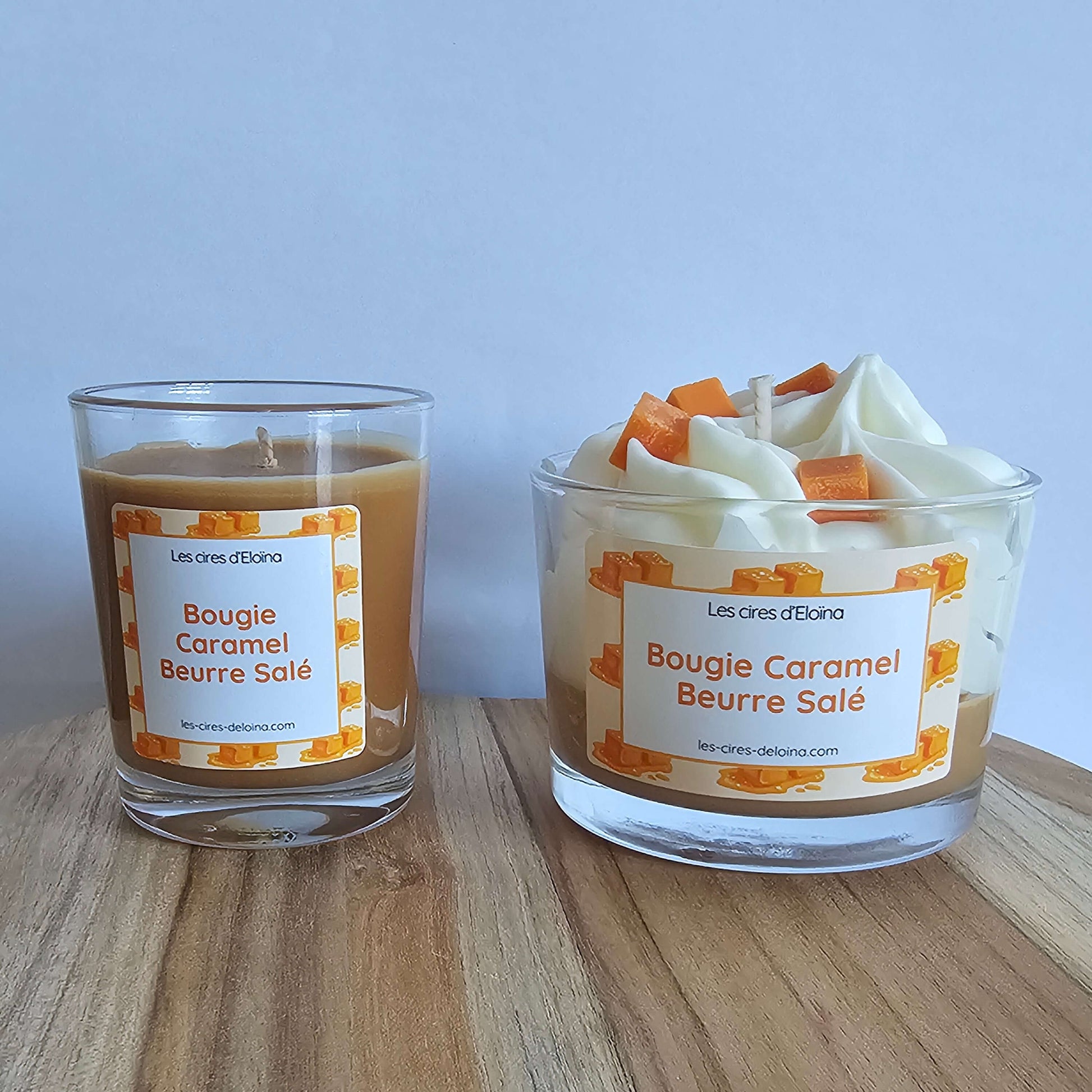 Bougies duo caramel beurre salé vues de face