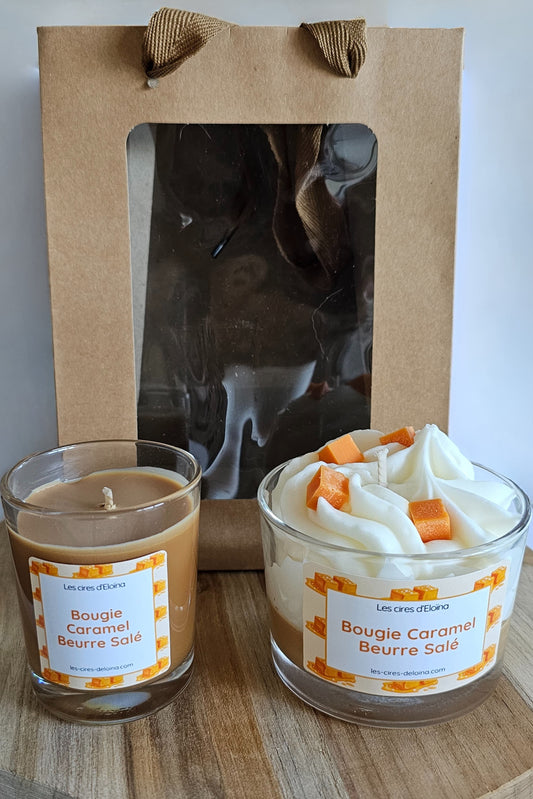 Bougies duo harmonie caramel beurre salé avec leur sac