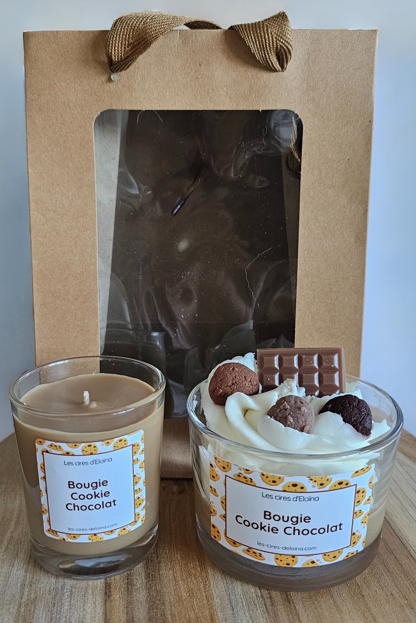 Bougies duo harmonie cookie chocolat avec leur sac