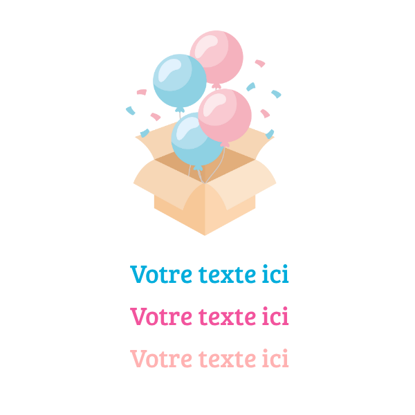 Modèle pour emballage de la bougie nuage avec un carton et des ballons roses et bleus