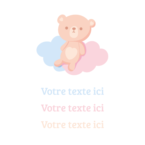 Modèle pour emballage de la bougie nuage avec un ourson sur un nuage rose et bleu